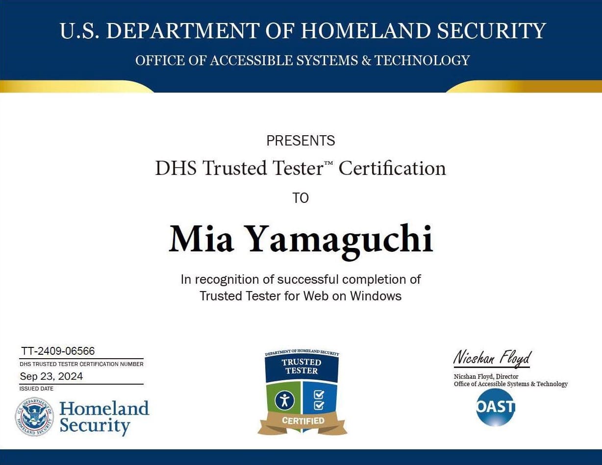 Trusted Tester認定証の画像