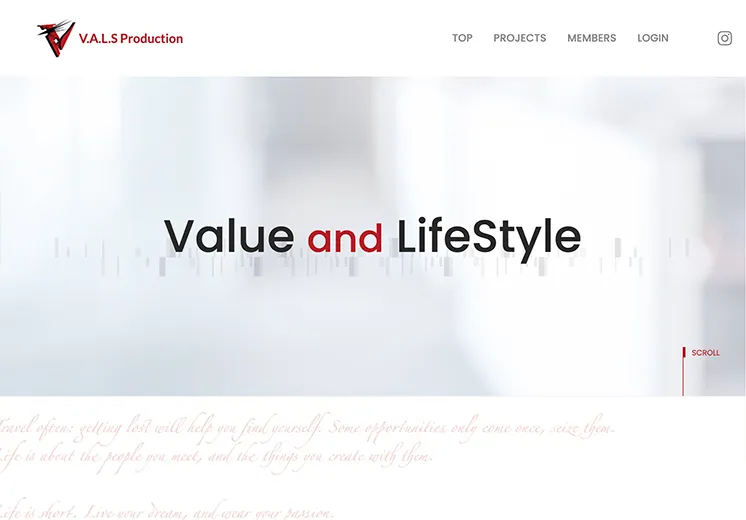 ホームページの画像 Value and LifeStyleの文字がトップページになっている