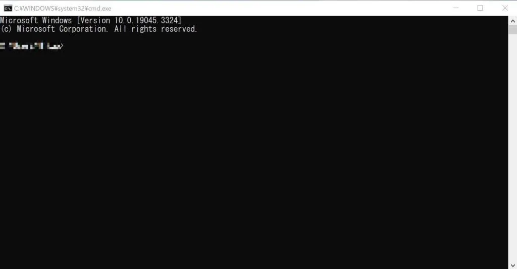 コマンドプロンプトの画面 真っ黒な画面に白文字でWindowsのバージョン情報が書かれている