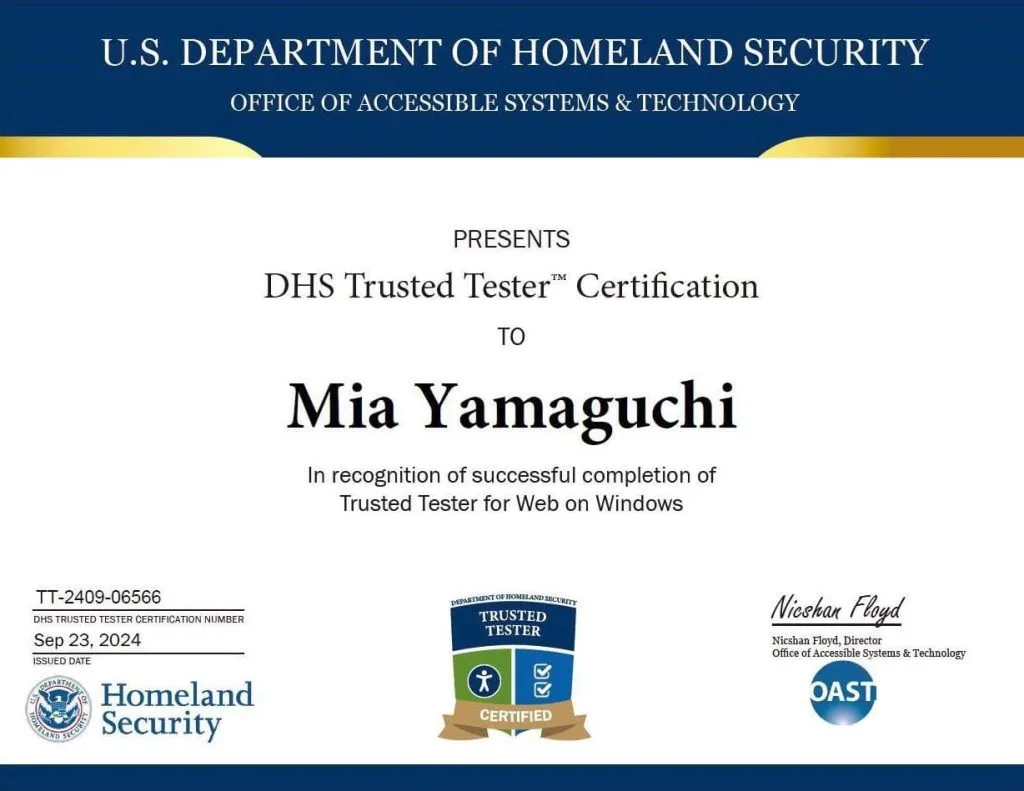 Trusted Tester認定証の画像